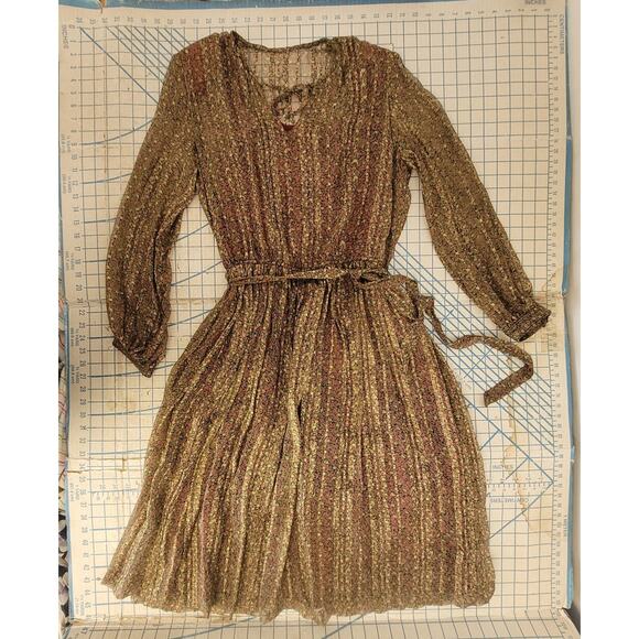 Piero Lannelli for Chin Vintage Silk Floral Metallic Stripe Sheer A Line‎ Dress - Picture 4 of 10